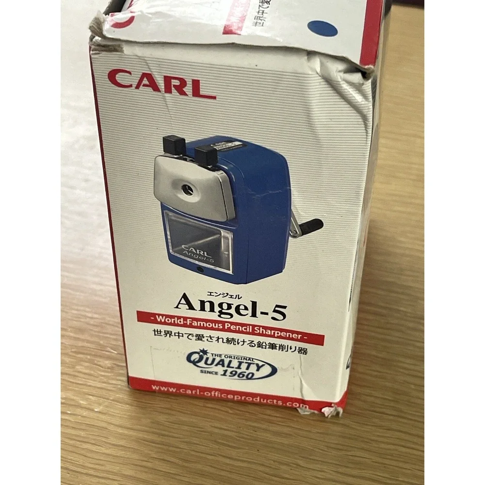 CARL Angel-5 Manual Pencil Sharpener with Metal Table Mount, Blue